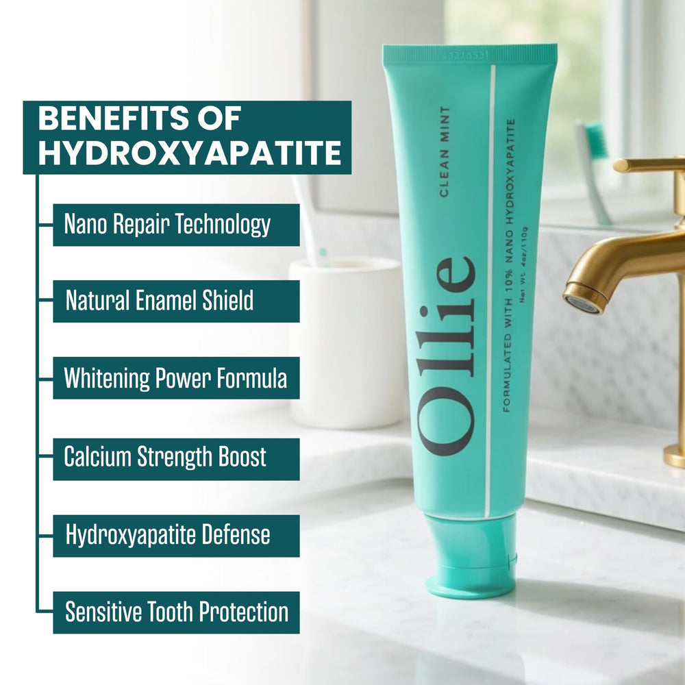 Ollie toothpaste illustrates sensitivity relief within a daily brushing routine.