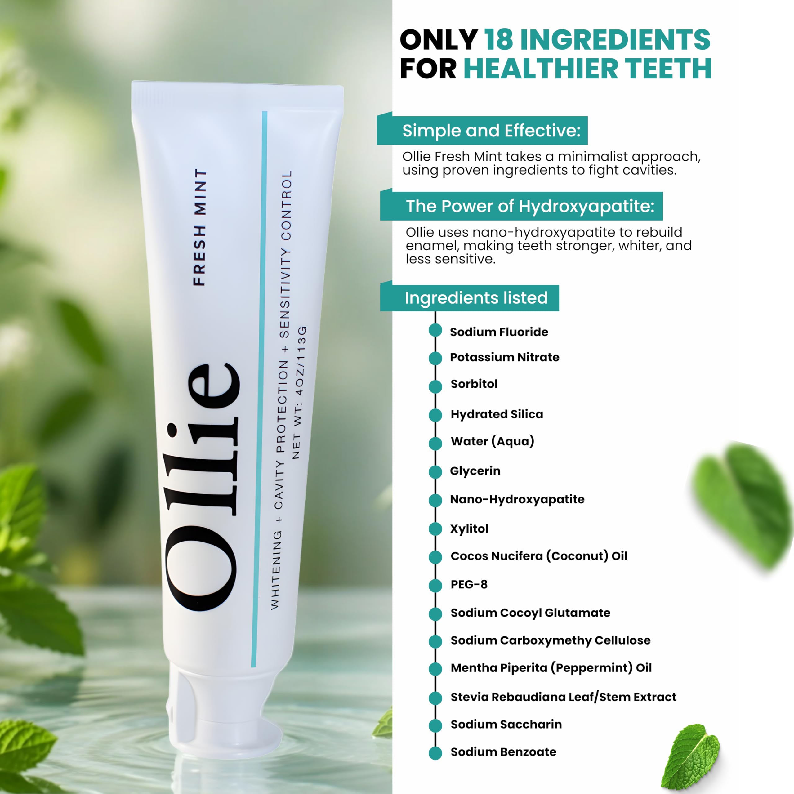 Ollie Hydroxyapatite enamel remineralization visual showing healthy enamel