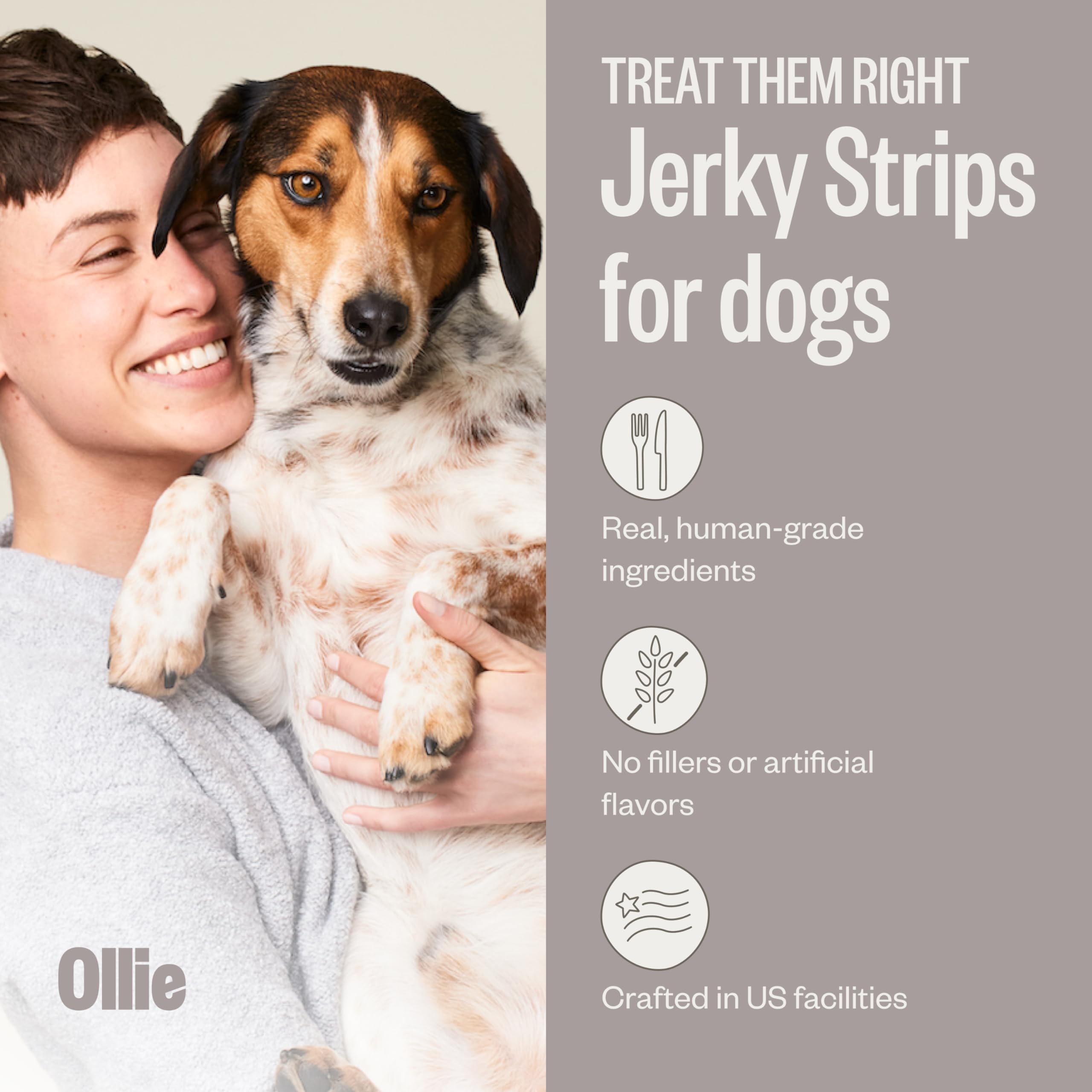 Ollie Jerky variety pack beef-sweet-potato 5oz, hearty snack for dogs.