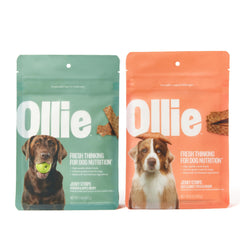 Ollie Jerky variety pack chicken-apple 5oz, ideal for training rewards.