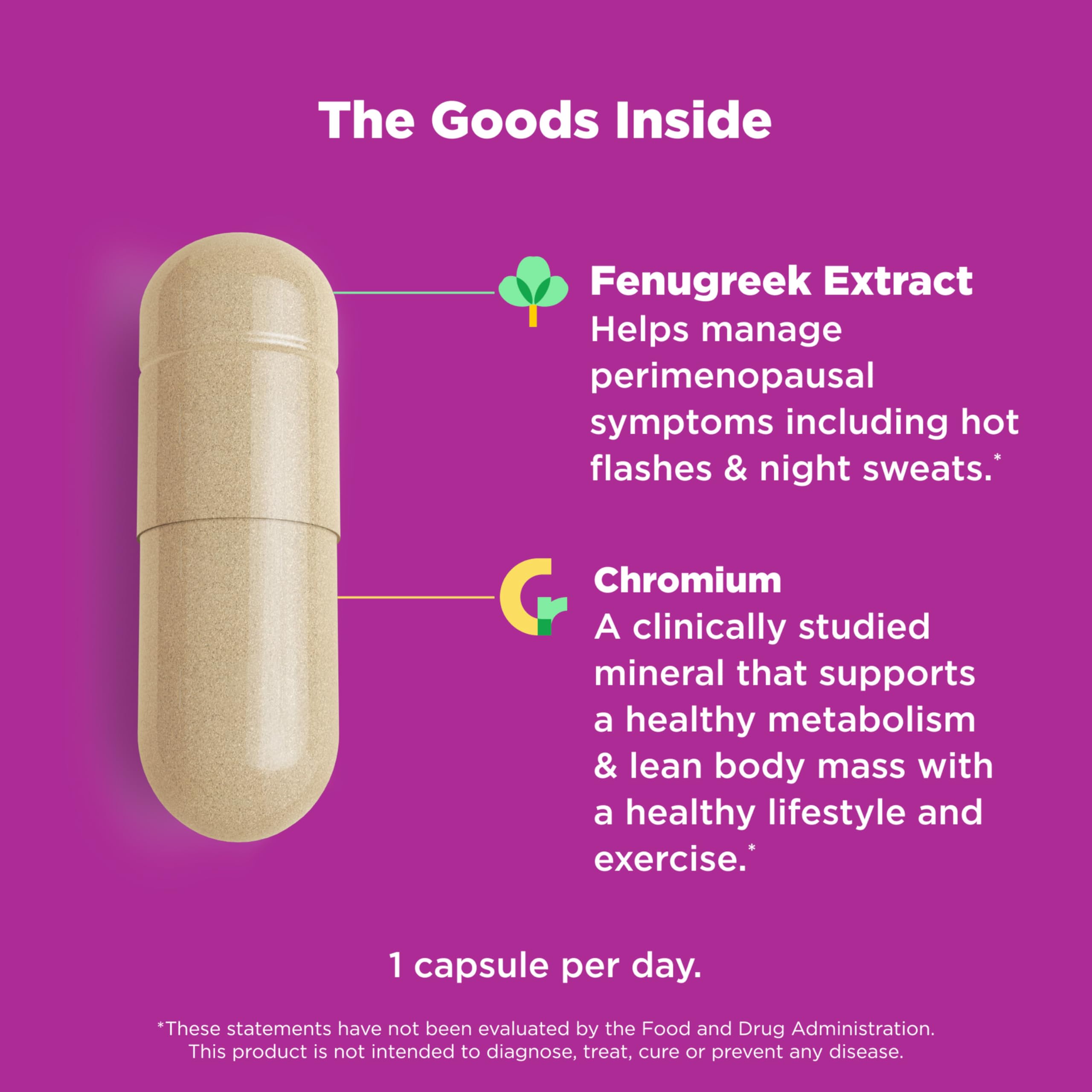 OLLY Balanced Perimeno capsules close-up highlighting one-a-day format.