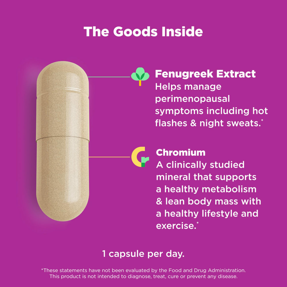 OLLY Balanced Perimeno capsules close-up highlighting one-a-day format.