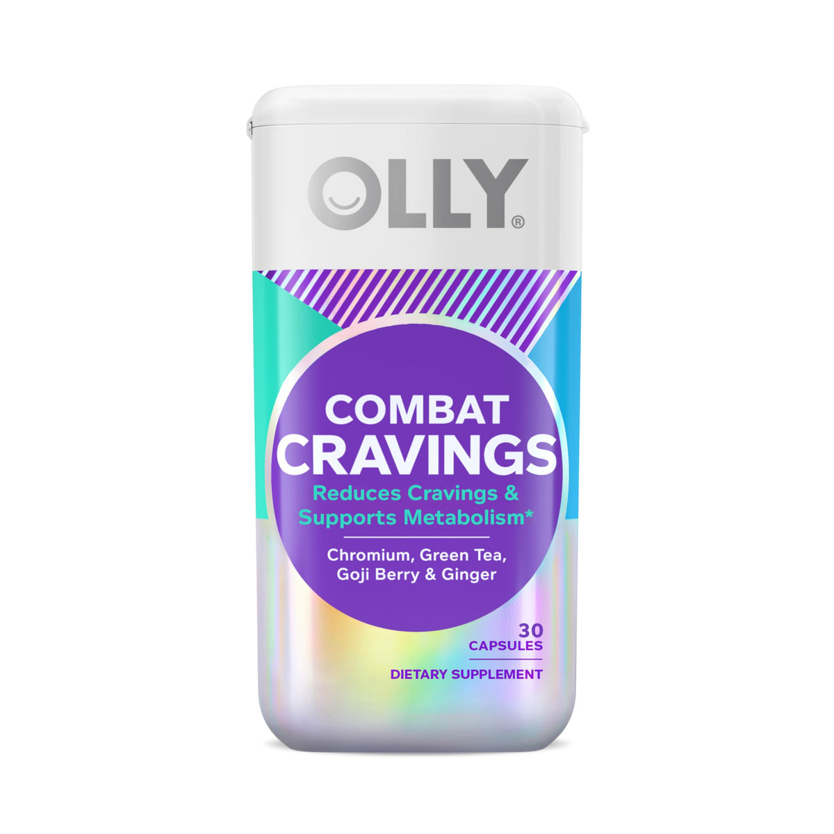 OLLY Combat Cravings bottle front view highlighting convenient daily metabolism support