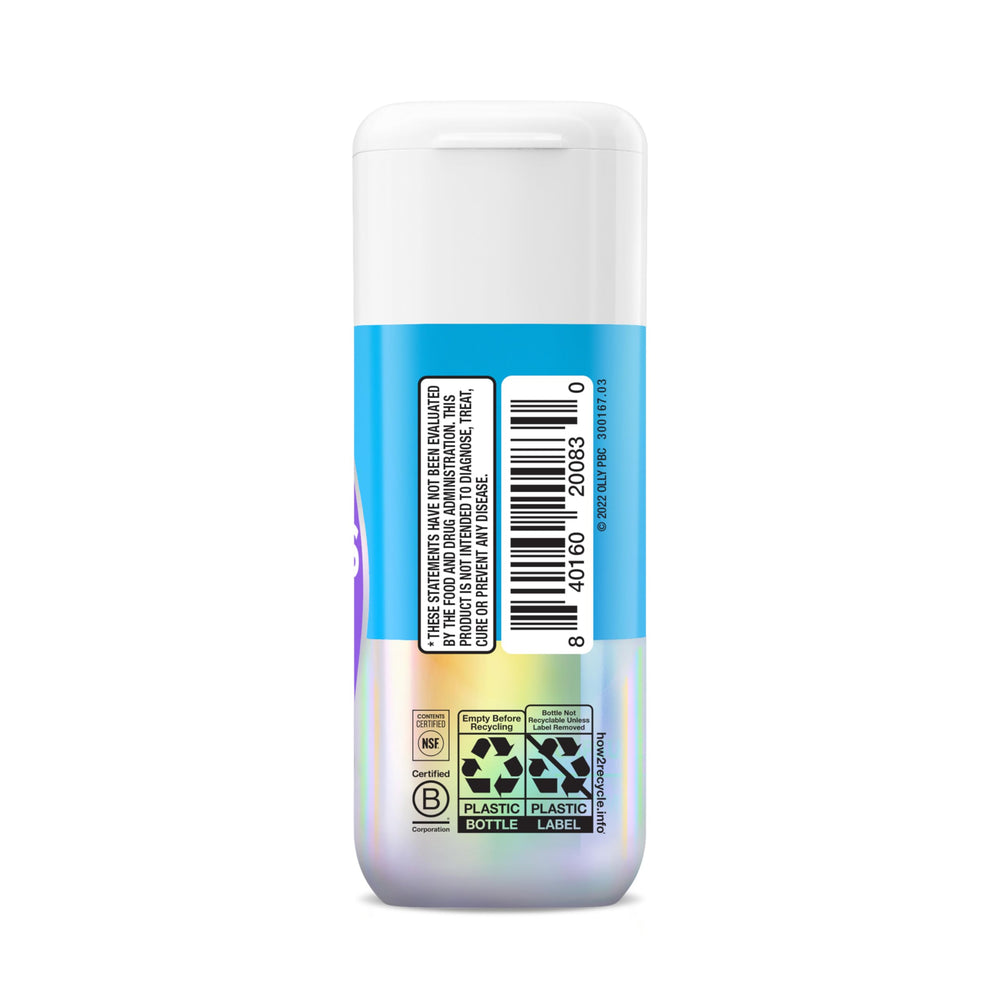 OLLY Combat Cravings label showing no synthetic flavors or colors for a clean formula