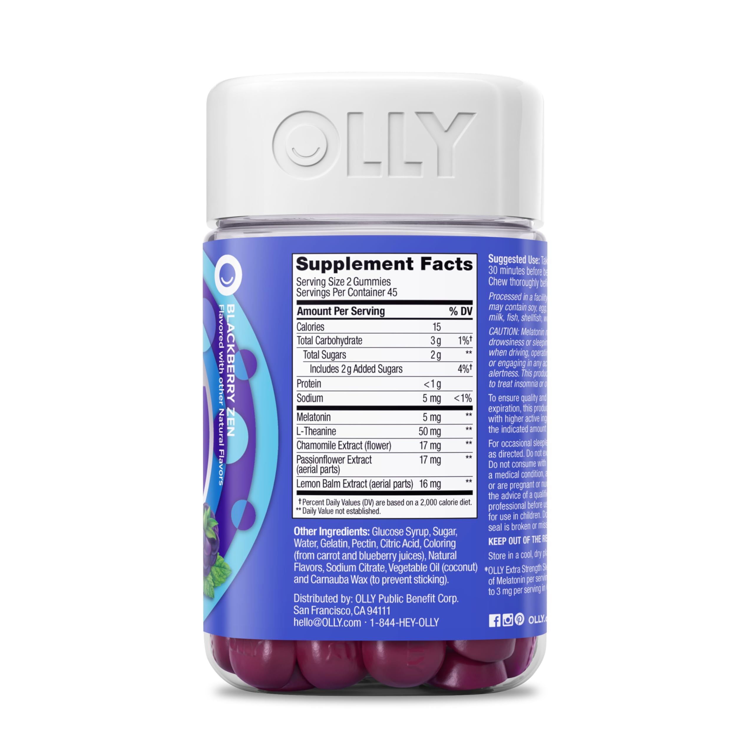 OLLY Extra Strength Sleep Gummies gluten-free label for a worry-free option.