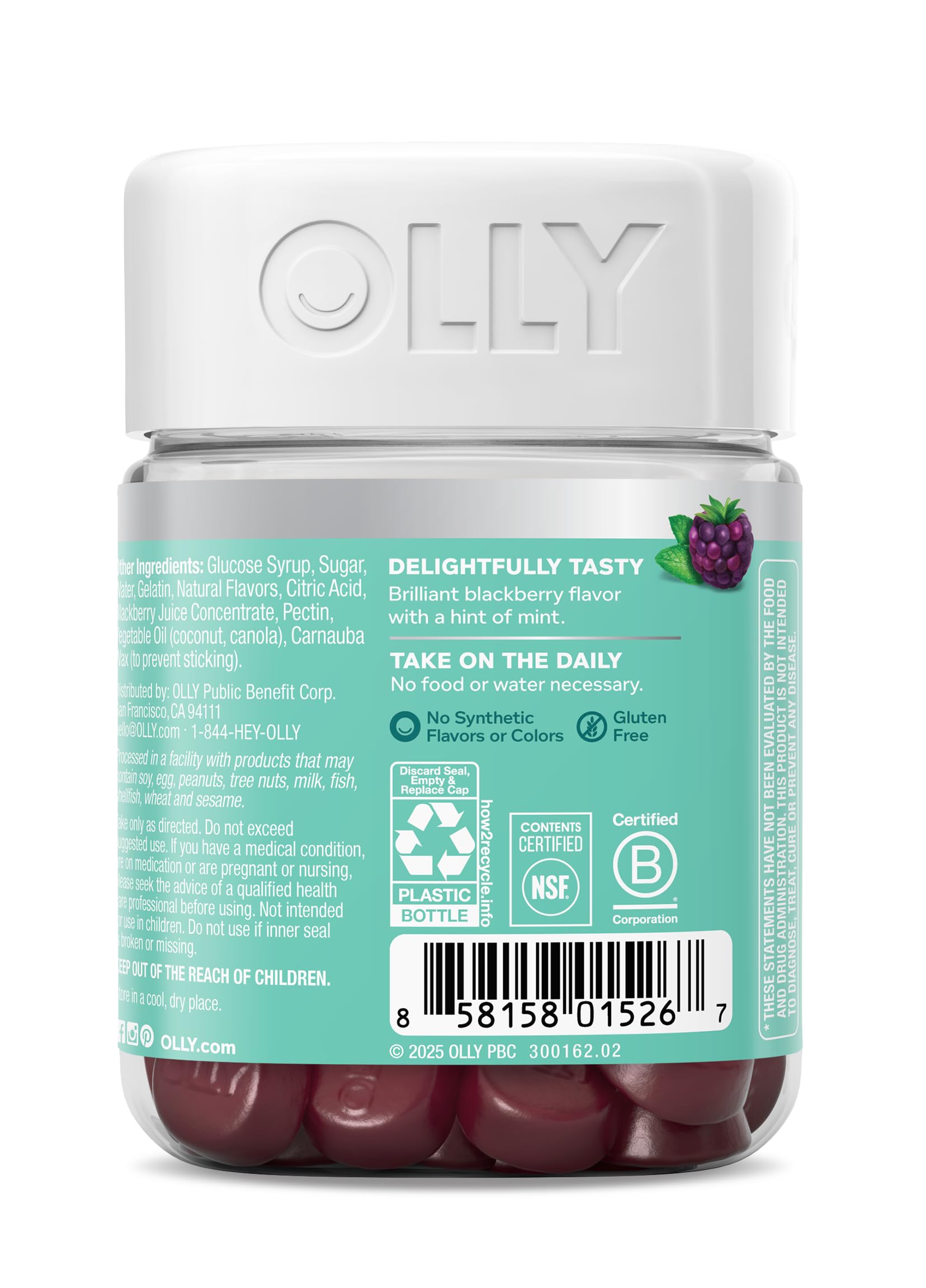 Berry flavored gummies with a mint note for an enjoyable routine.