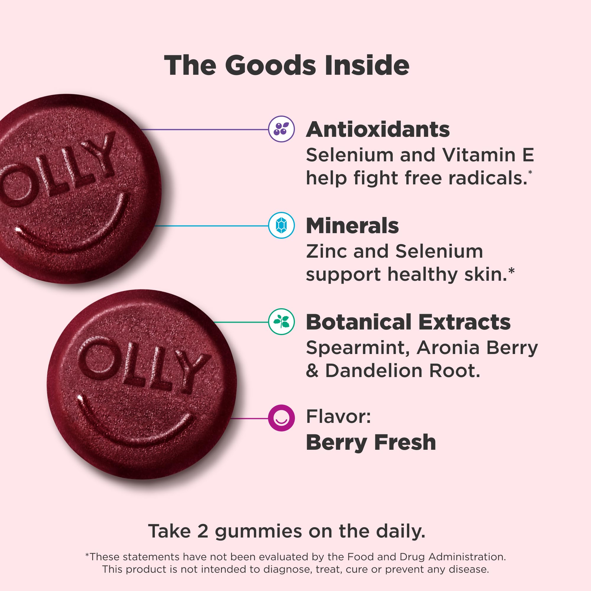 Close-up of glossy blackberry mint gummies for daily usage.