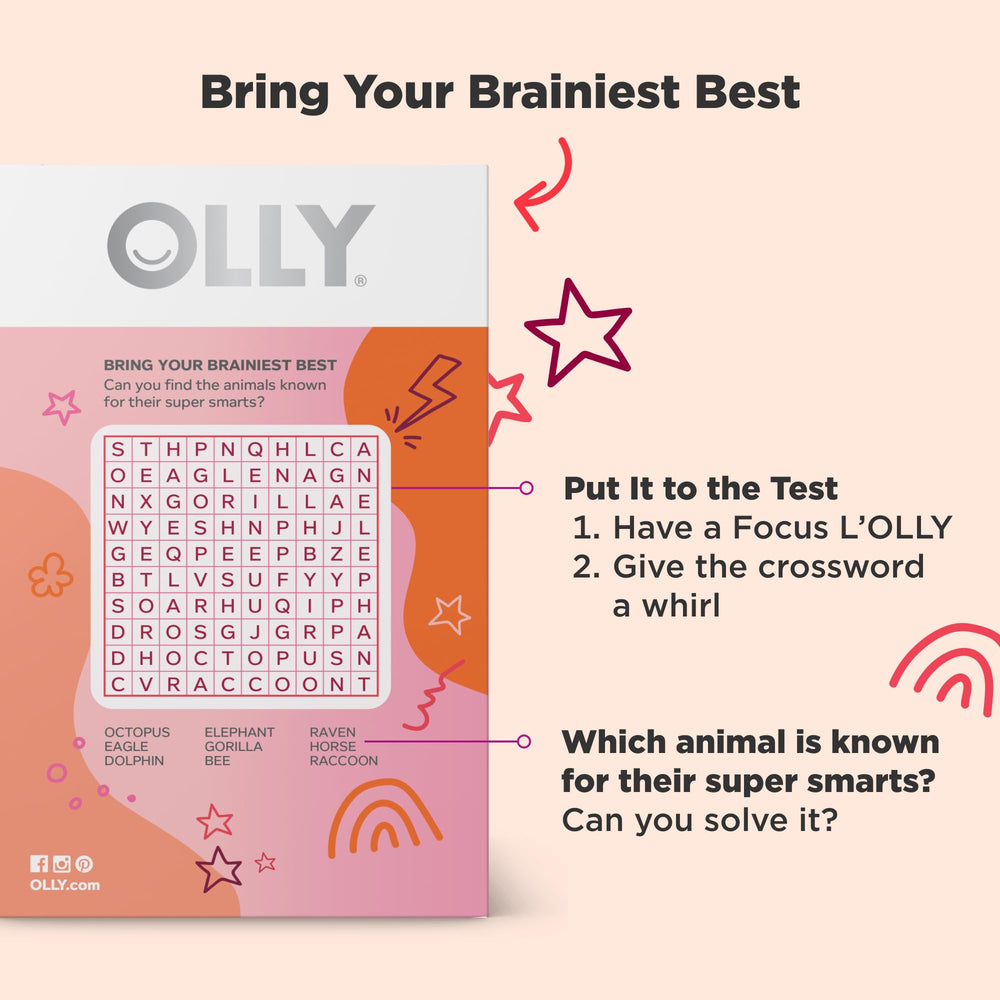 OLLY Focus Buddies B6 and B12 label signals brain energy support for kids.