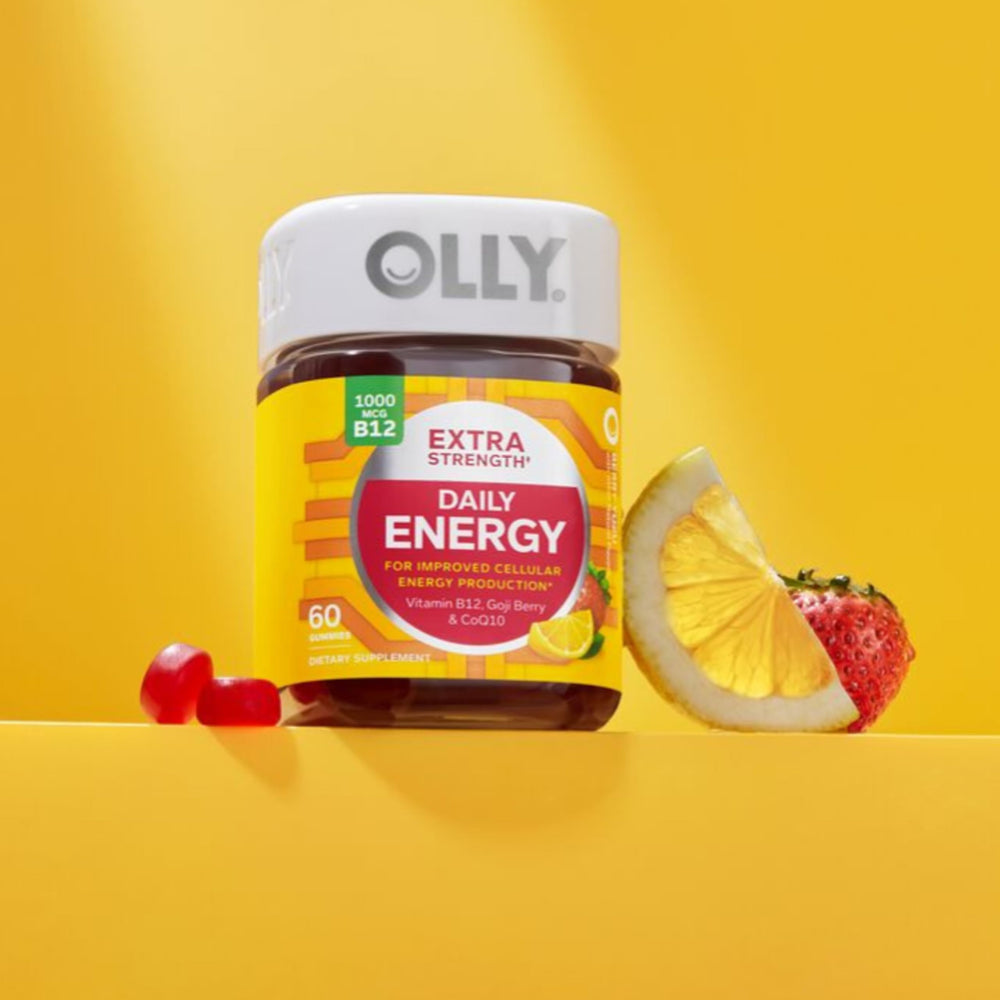 OLLY goji berry energy gummy close-up and vibrant color
