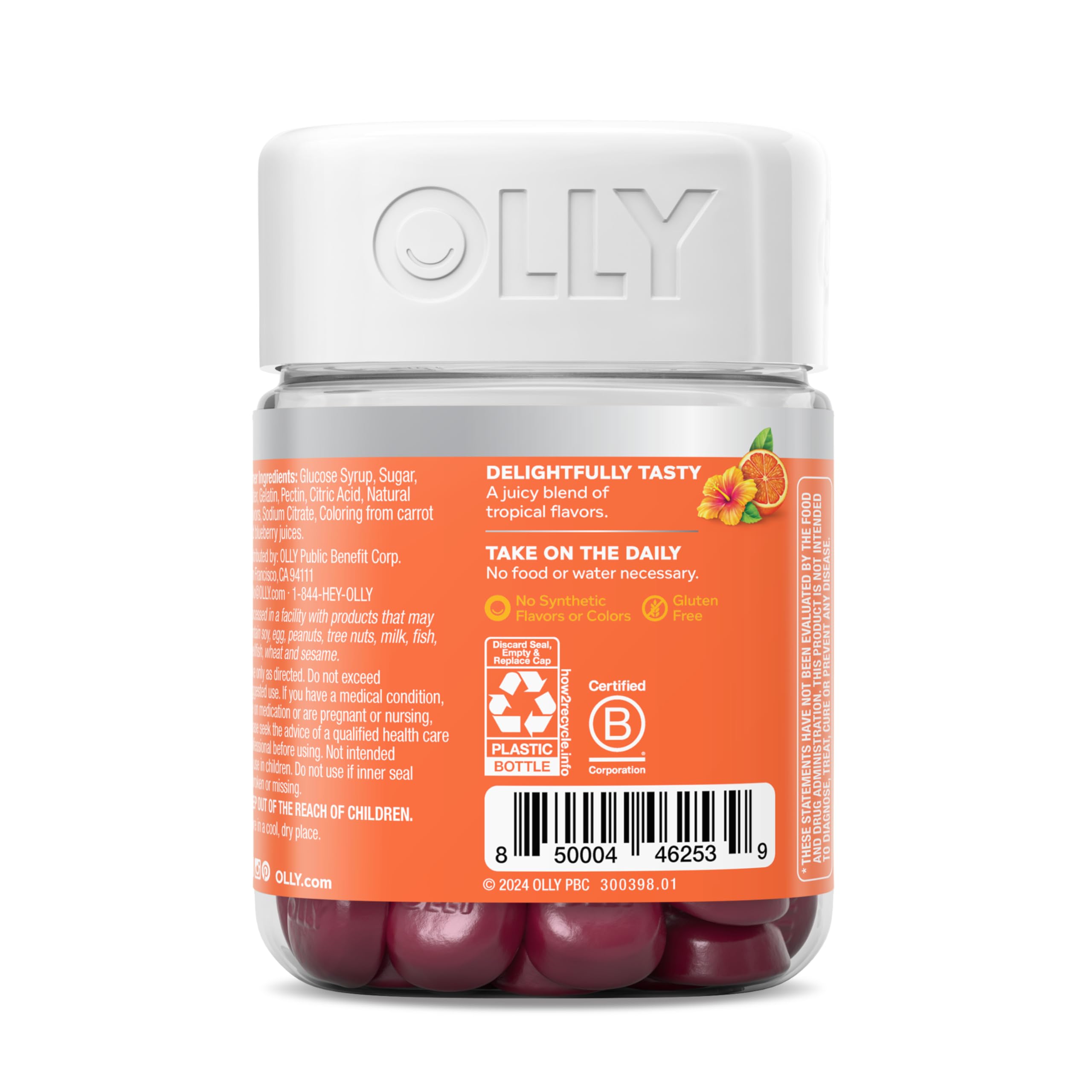 OLLY Heavenly Hair packaging highlights gluten-free and no artificial flavors