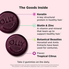 OLLY Heavenly Hair gummy close-up showing bright packaging and flavor cues