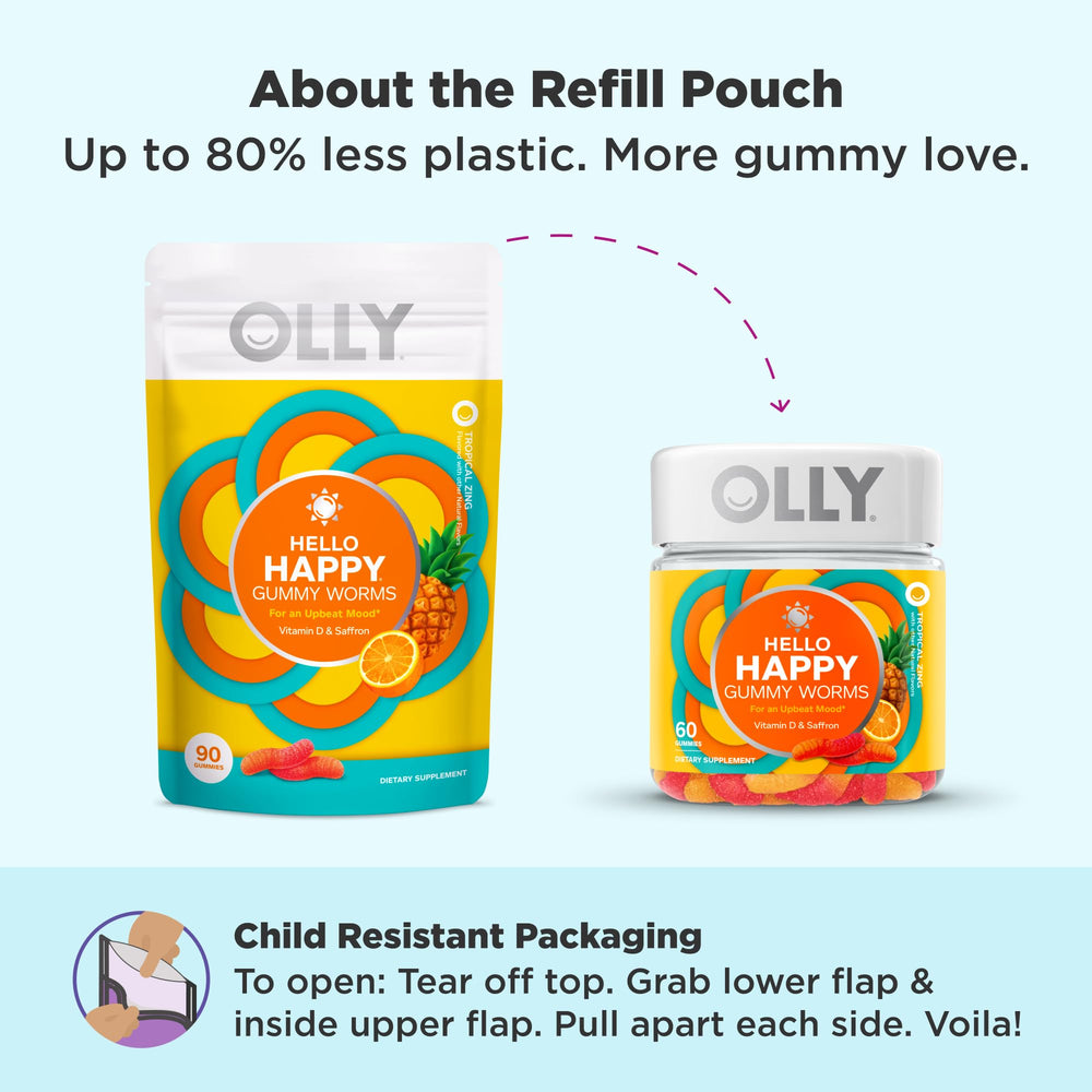 Vitamin D inclusion in OLLY Hello Happy Gummy Worms packaging