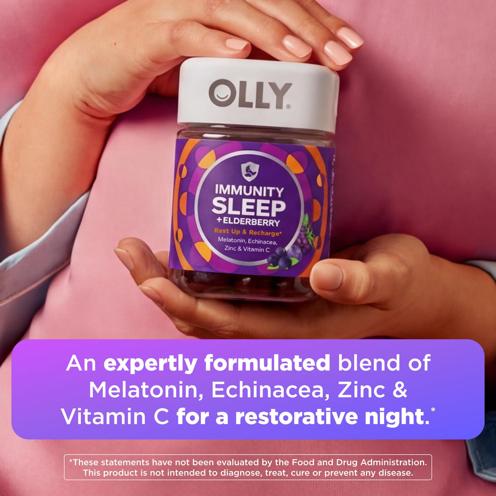Berry flavored OLLY Immunity Sleep gummies ready to take