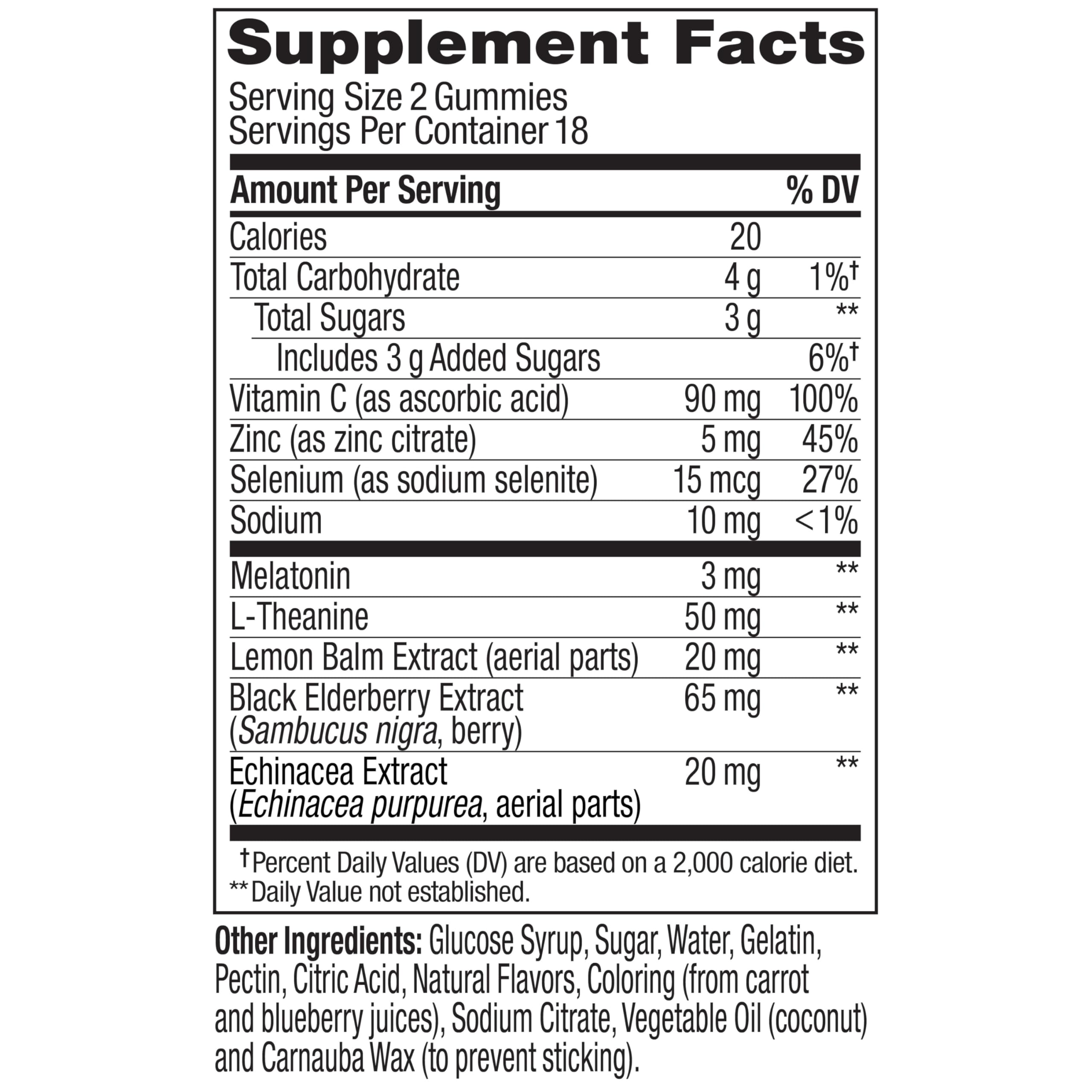 OLLY Immunity Sleep bottle back label with ingredients