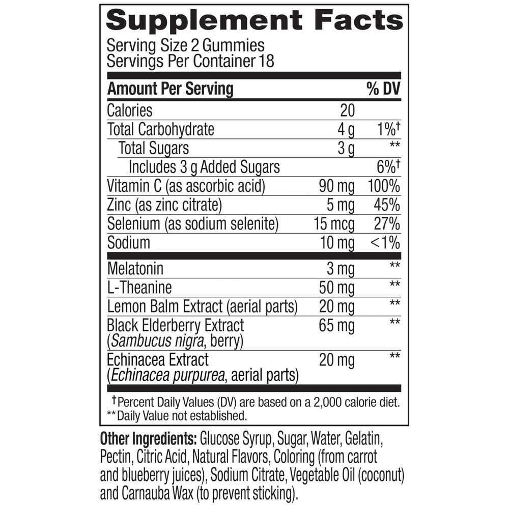 OLLY Immunity Sleep bottle back label with ingredients