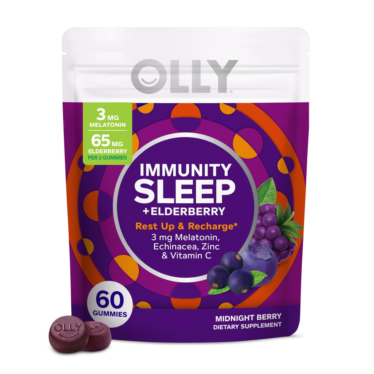 OLLY Immunity Sleep Gummies bottle with berry flavor supports a restful night