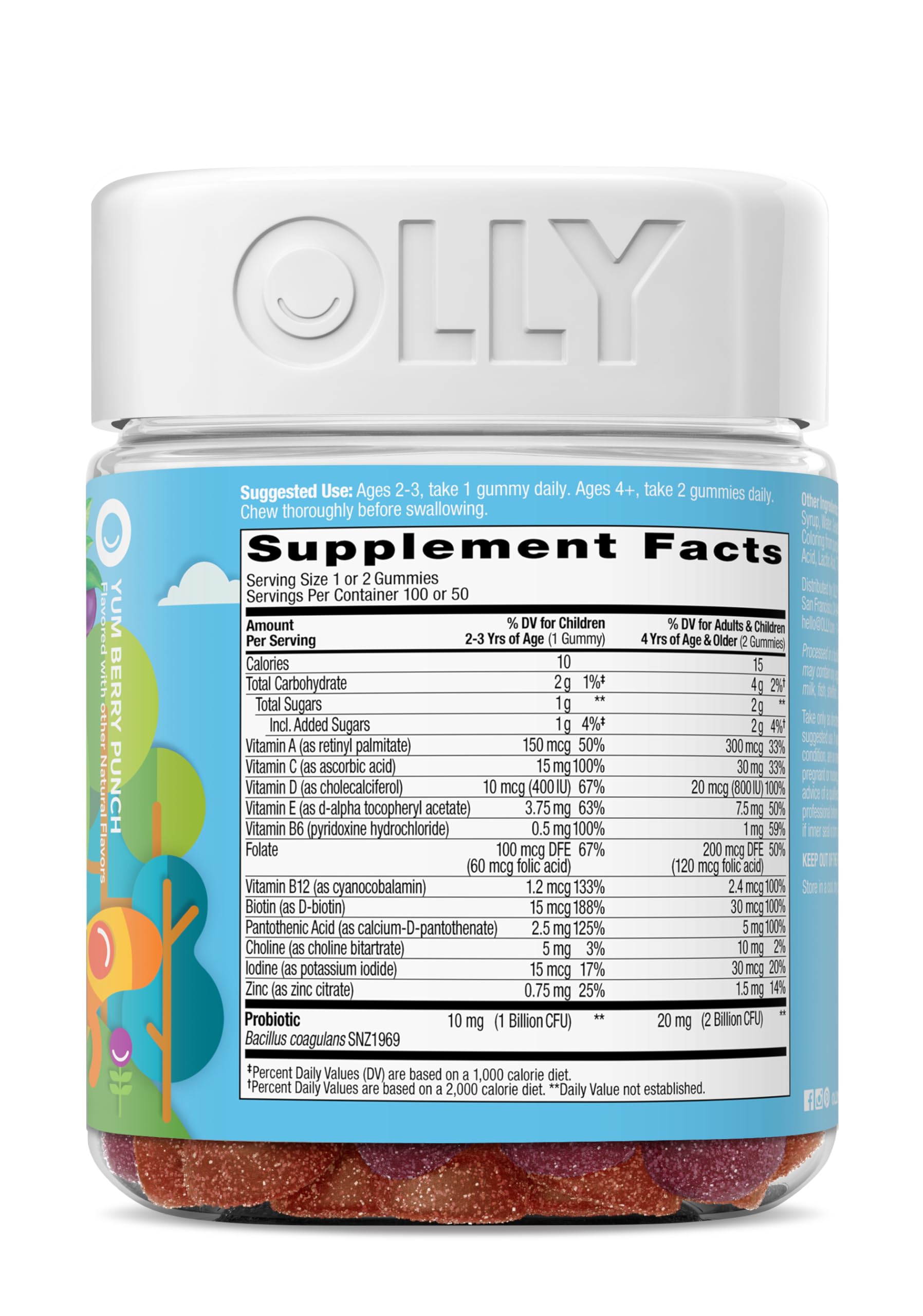 OLLY Kids delicious berry flavor gummies close-up.
