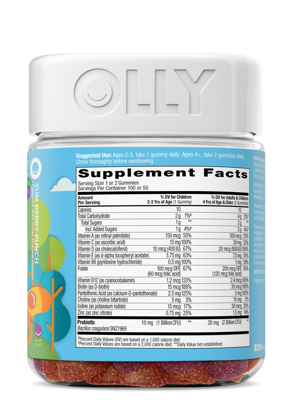 OLLY Kids delicious berry flavor gummies close-up.