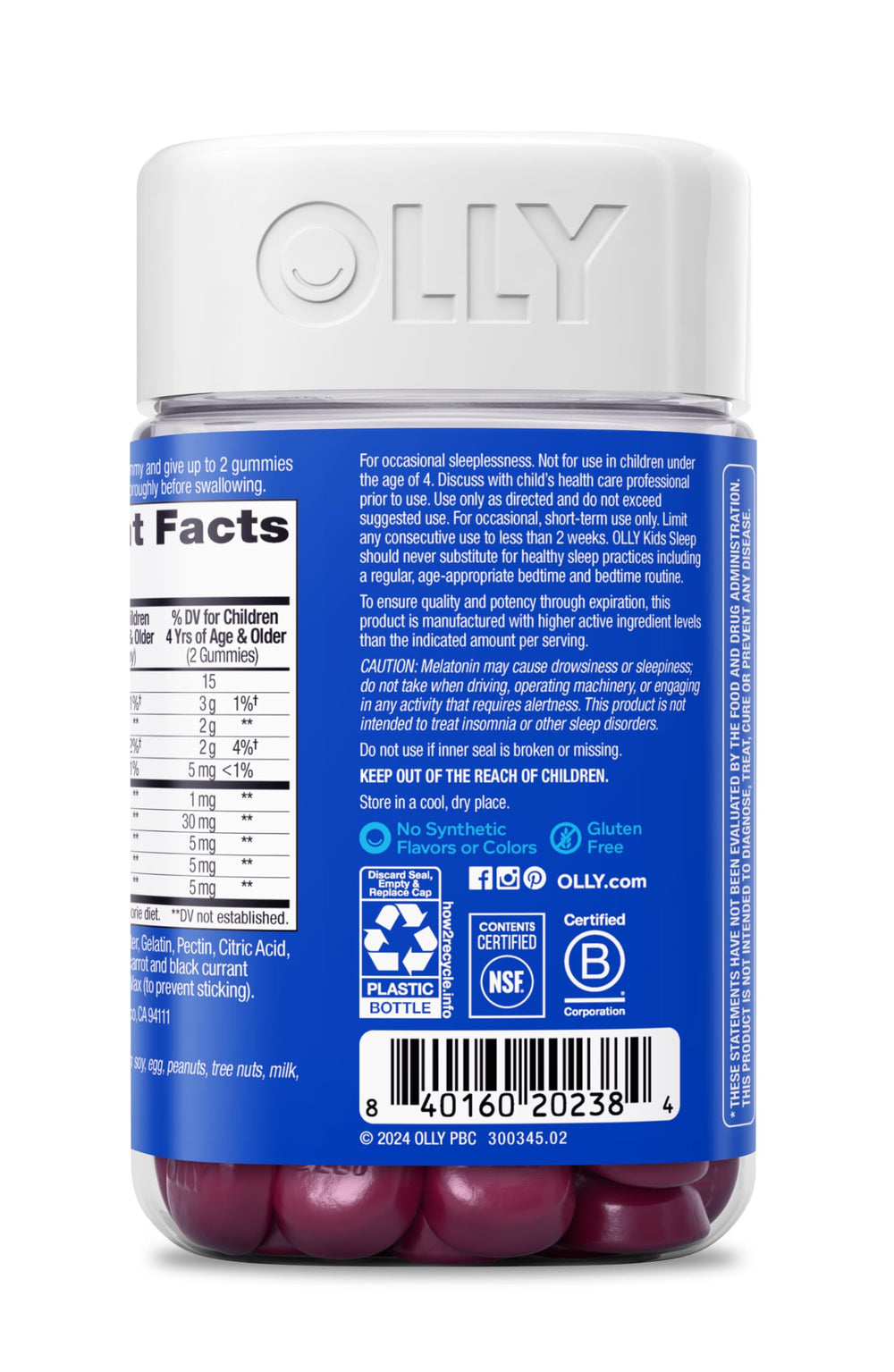 OLLY Kids Sleep Gummies bottle being poured for easy dosing