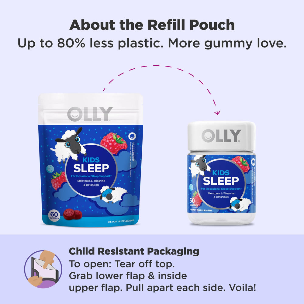 OLLY Kids Sleep Gummies L-theanine icon suggests calm focus before bed.