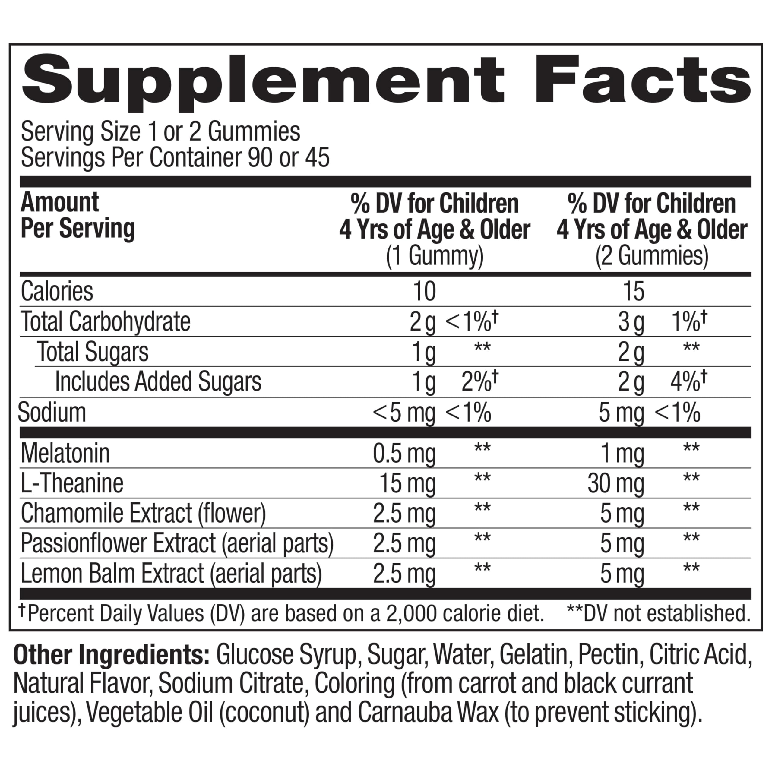 OLLY Kids Sleep Gummies ingredients panel closeup with herbal blend