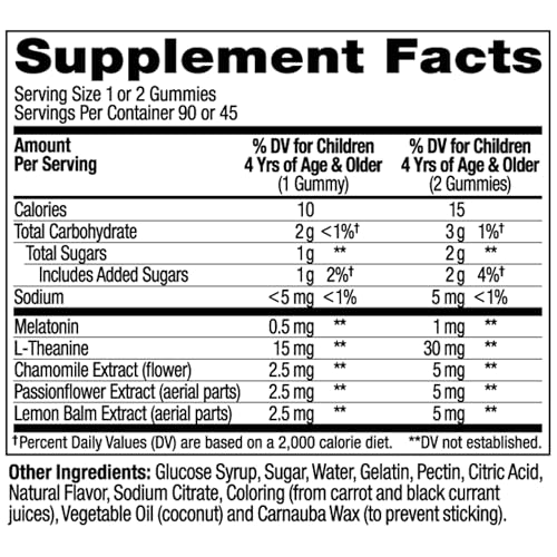 OLLY Kids Sleep Gummies packaging side view on nightstand