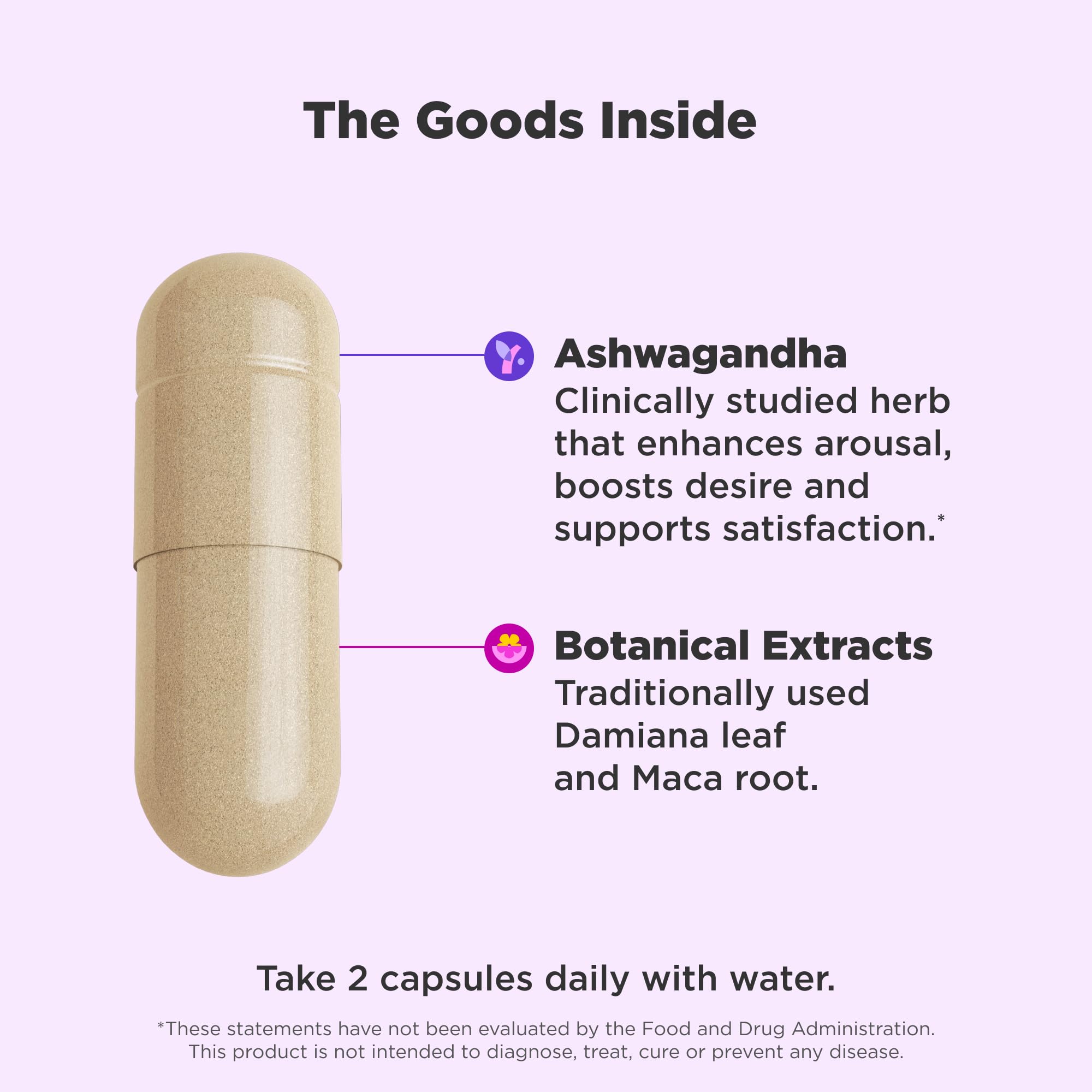 OLLY Lovin’ Libido capsules close-up, vegetarian capsules for women's daily wellness.