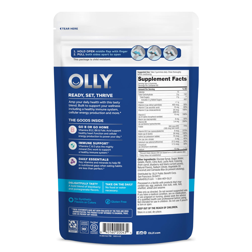 OLLY Men’s Multivitamin nutrition facts panel with serving details