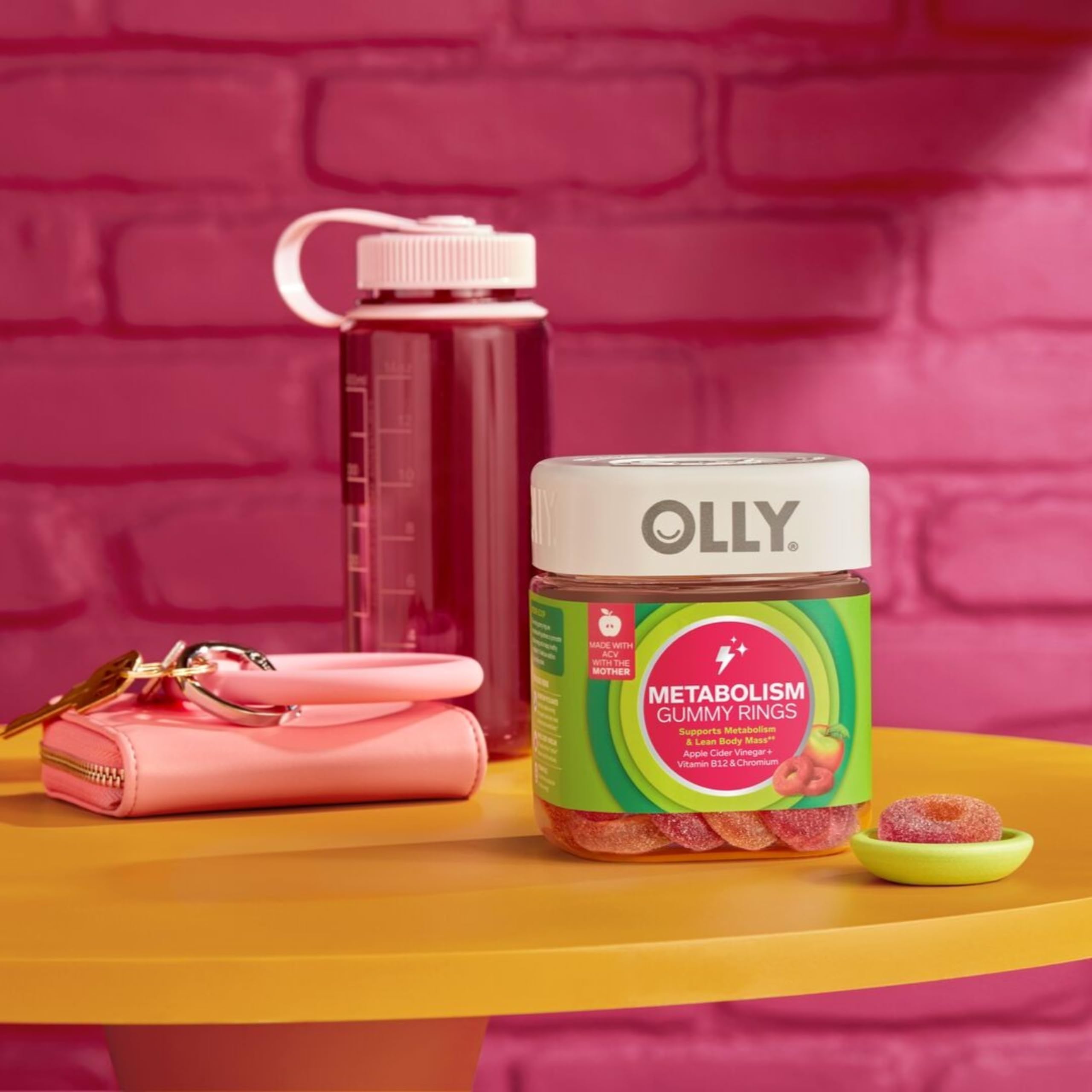 OLLY Metabolism Gummy Rings apple cider vinegar mother-packaging illustrates ingredients you may enjoy