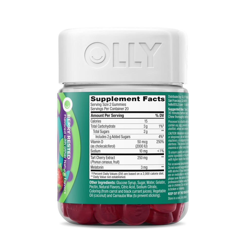 OLLY bottle artwork emphasizing natural flavors and gluten-free claim.