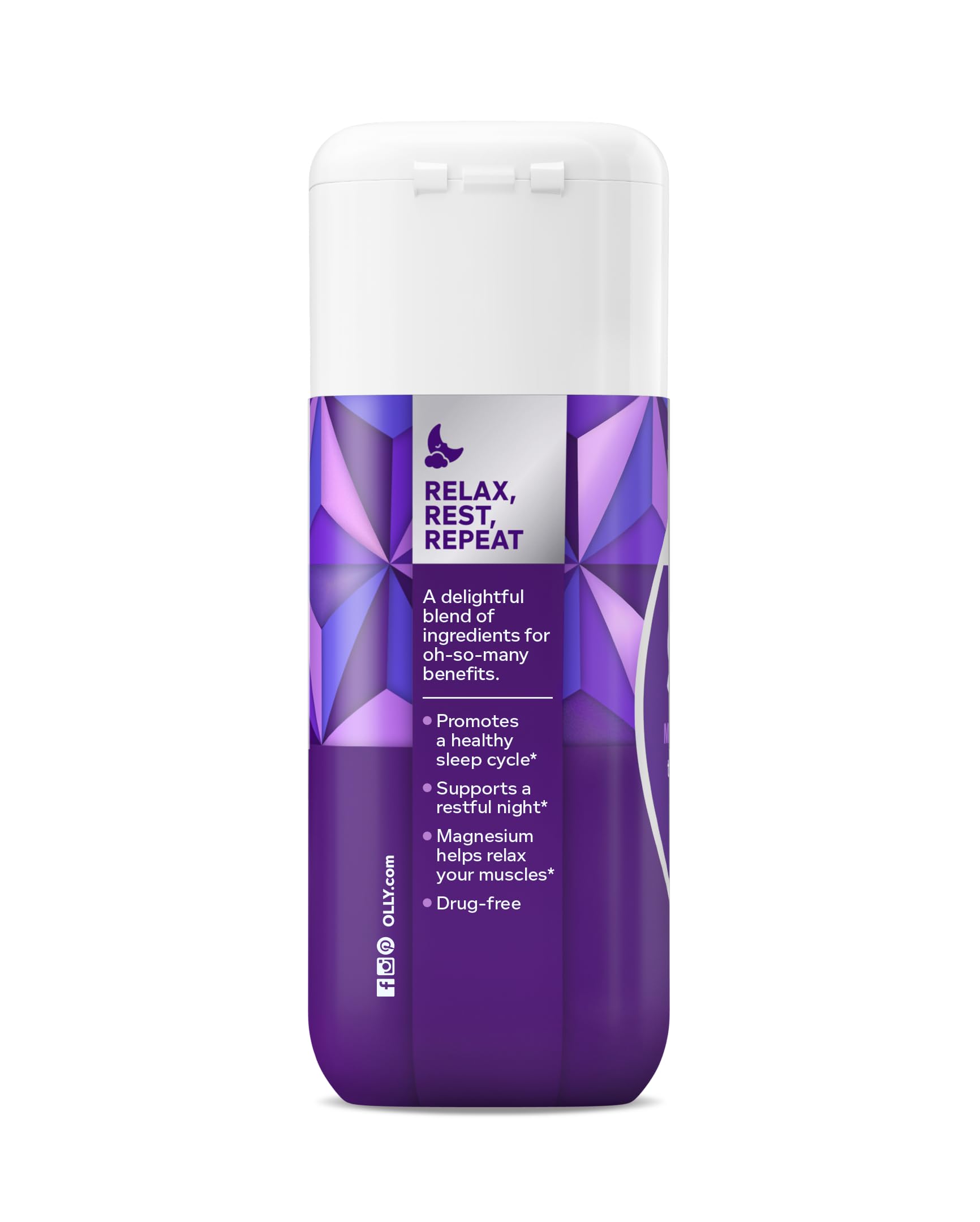 OLLY Nighttime routine with softgels on bedside table.