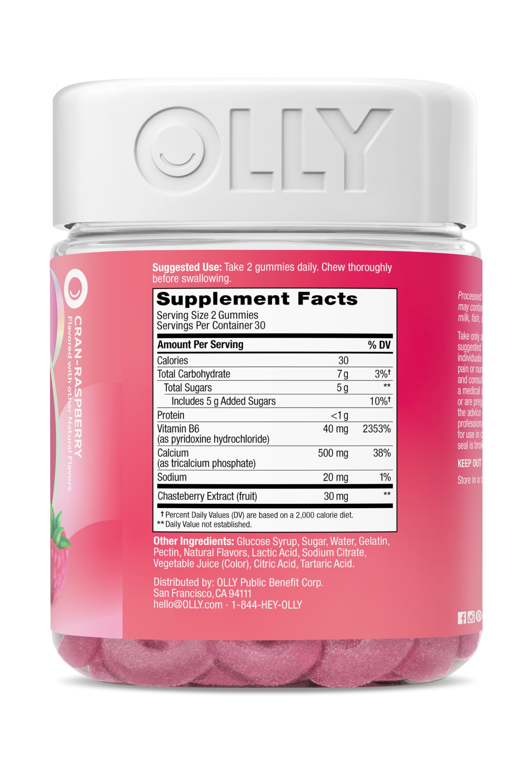 OLLY Period Hero Gummies Cran-Raspberry flavor highlighted on packaging.