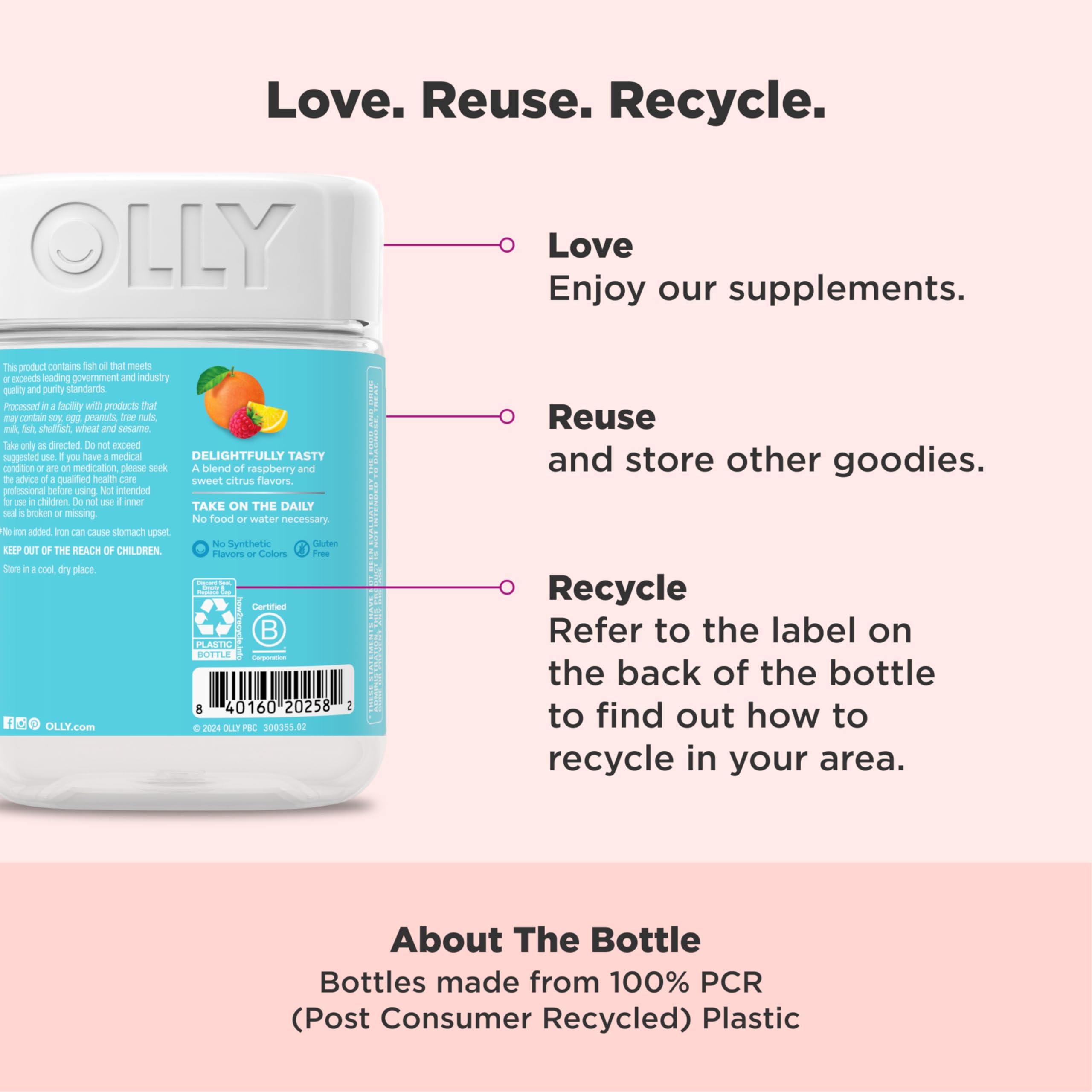 OLLY Prenatal Folic acid structure highlights essential growth nutrients
