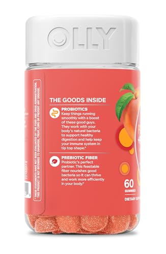 OLLY peach-flavored probiotic gummy for tasty daily gut support.