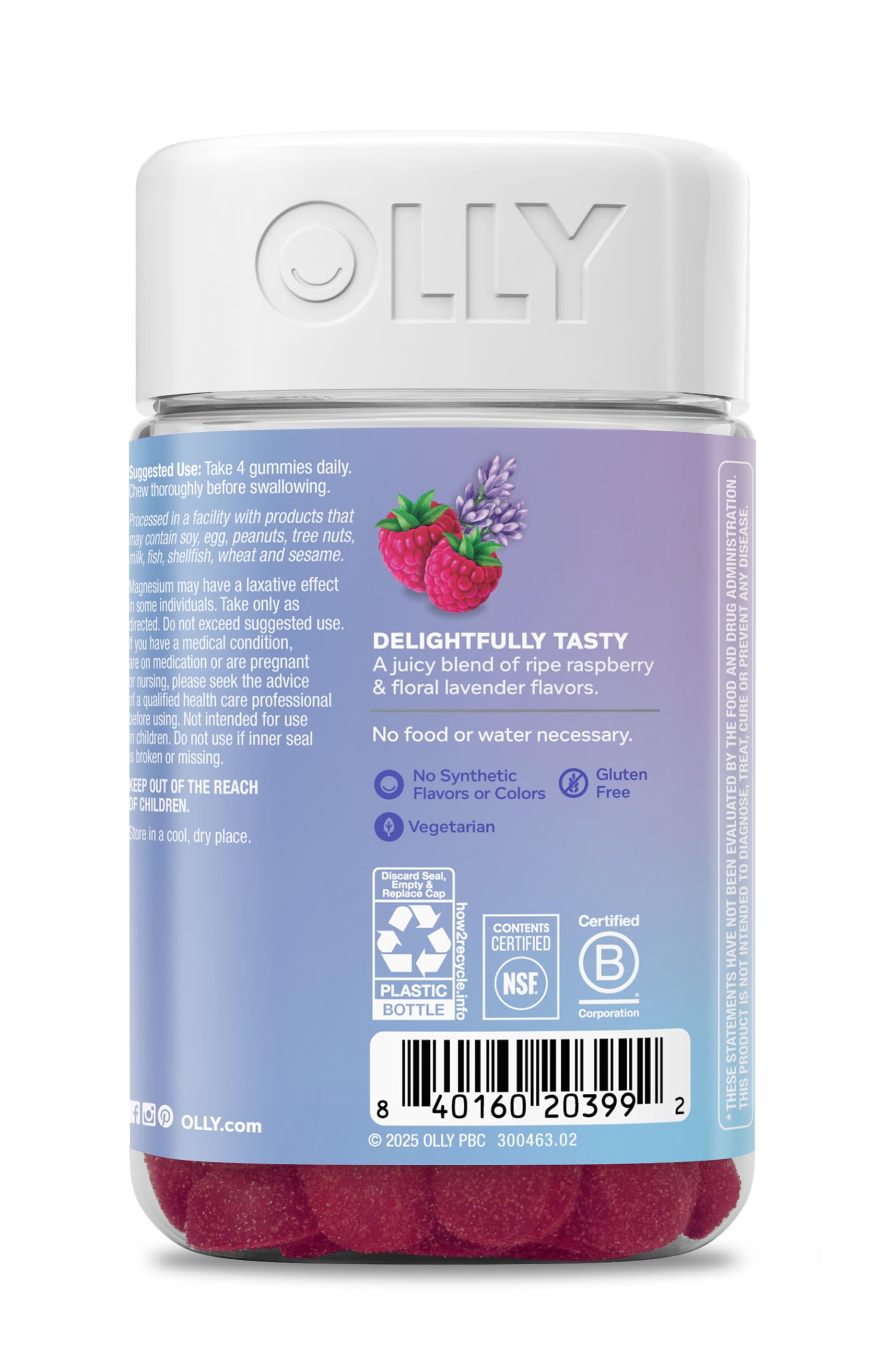 OLLY Relaxing Magnesium Gummies 30-day supply badge on label