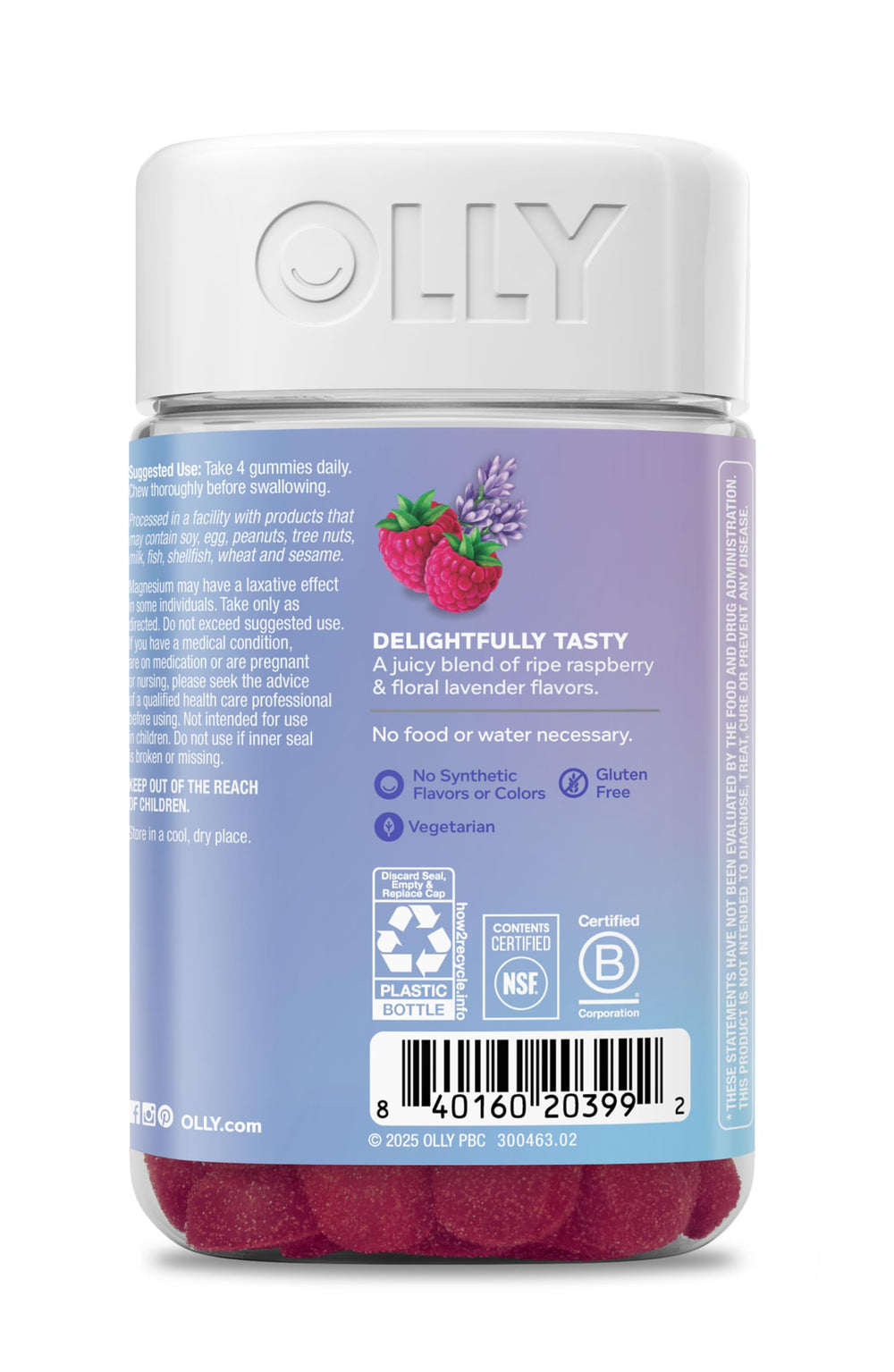OLLY Relaxing Magnesium Gummies 30-day supply badge on label