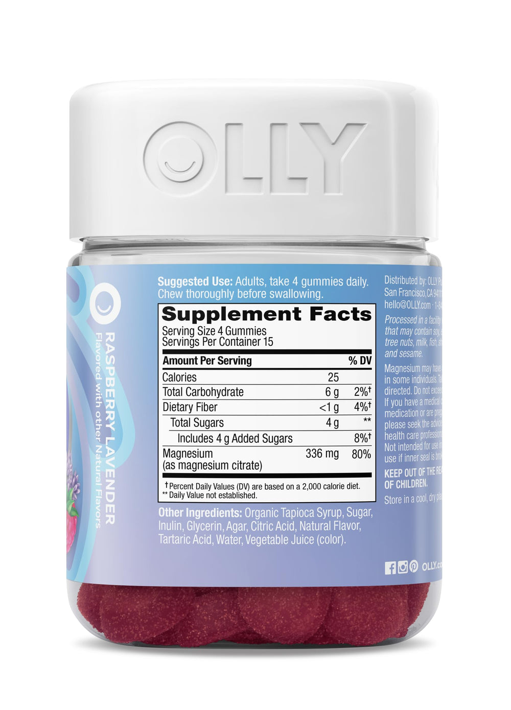 OLLY Relaxing Magnesium Gummies 60-count bottle on kitchen counter