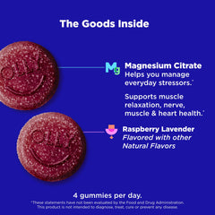 OLLY Relaxing Magnesium Gummies bottle back view with nutrition details