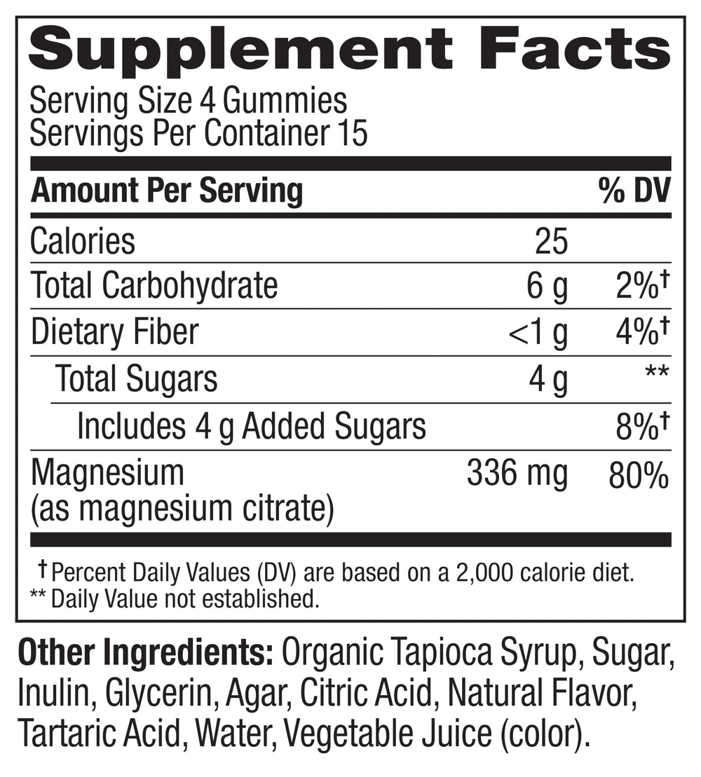 OLLY Relaxing Magnesium Gummies gluten-free vegetarian certification shown