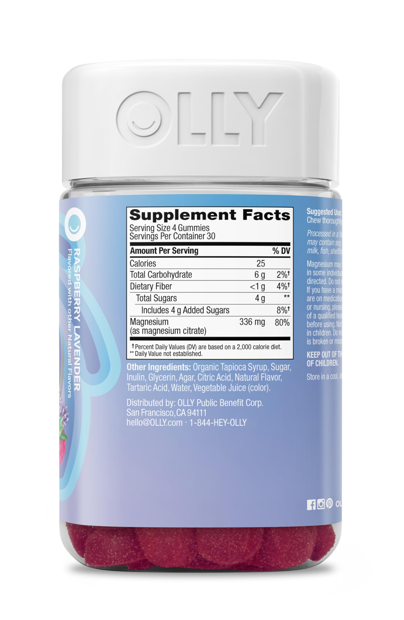 OLLY Relaxing Magnesium Gummies vegetarian and gluten-free badge for clean nutrition