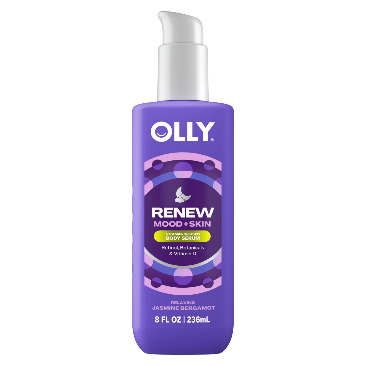 OLLY Renew Mood + Skin bottle with creamy serum for overnight nourishment