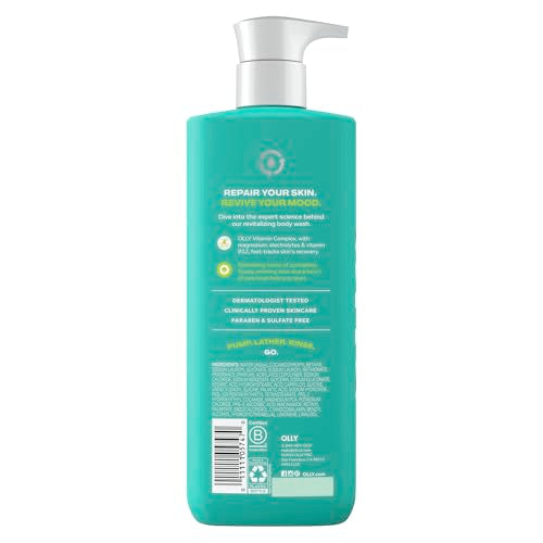 OLLY Revive Body Wash creamy lather close-up highlighting skin nourishment