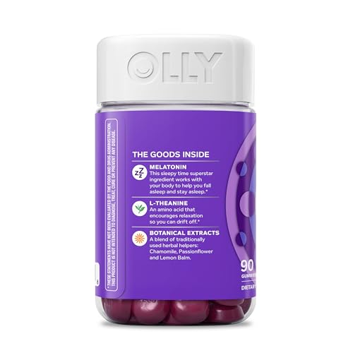 OLLY Sleep Gummies before-bed usage guide shows taking two gummies.