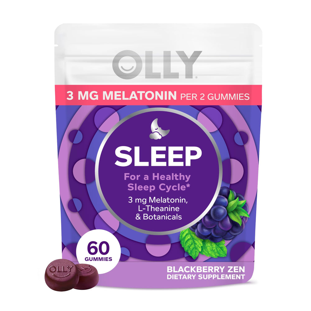 OLLY Sleep Gummies bottle front suggests a calming bedtime routine