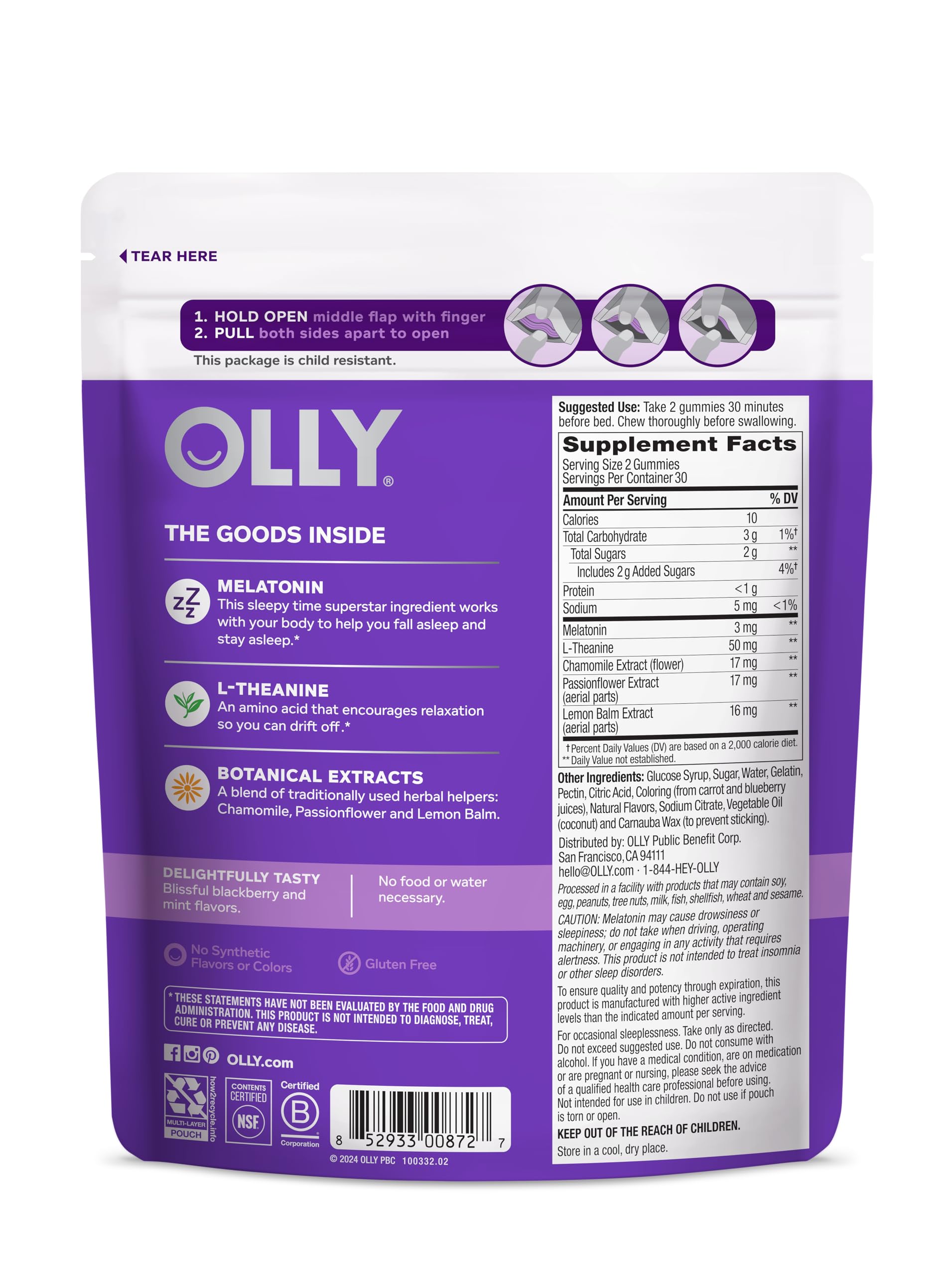 OLLY Sleep Gummies gluten-free and drug-free formula for gentle nights