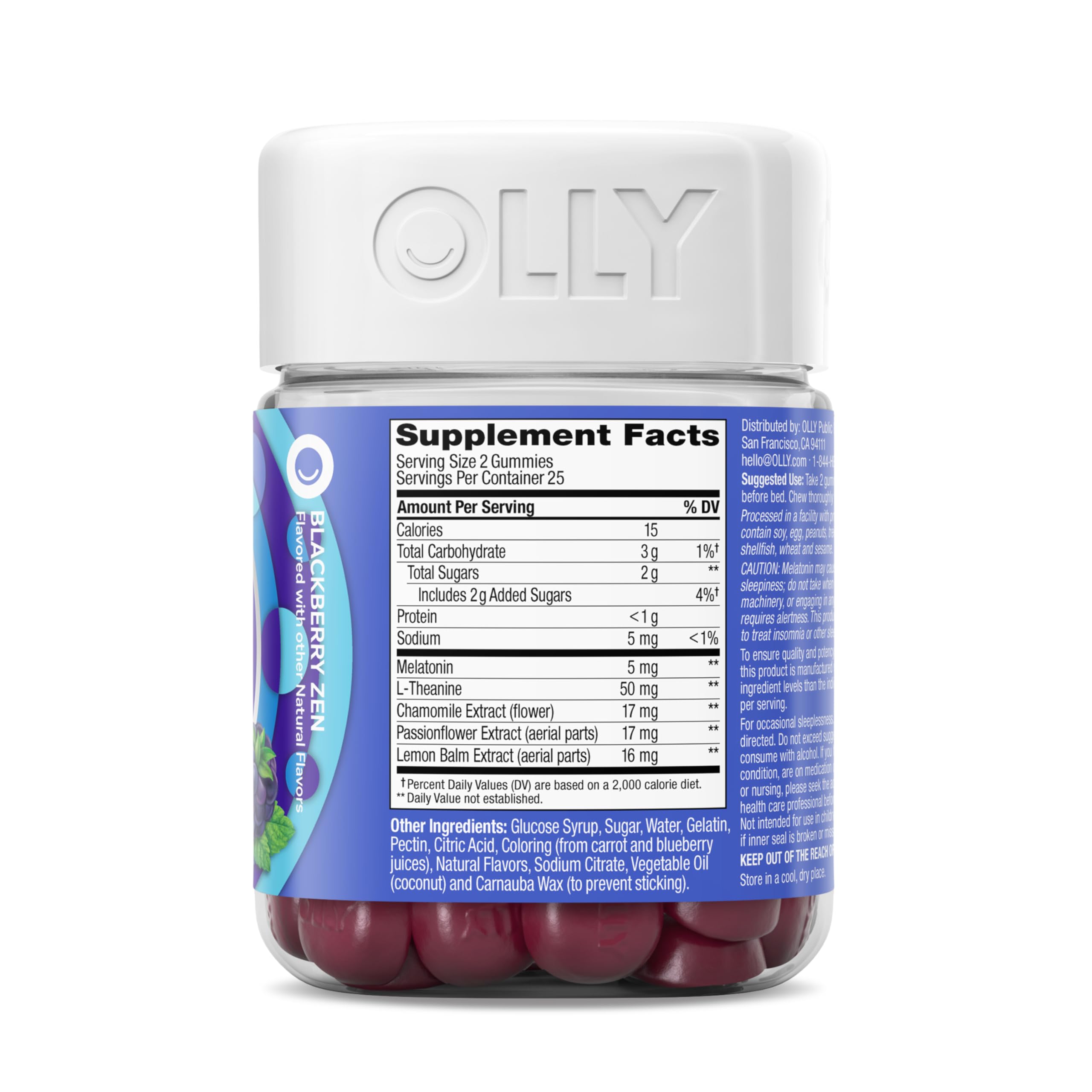 OLLY Sleep Gummies ingredients spotlight, melatonin with botanicals.