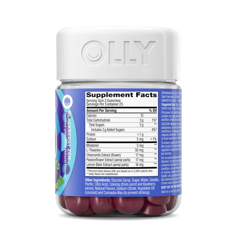OLLY Sleep Gummies ingredients spotlight, melatonin with botanicals.