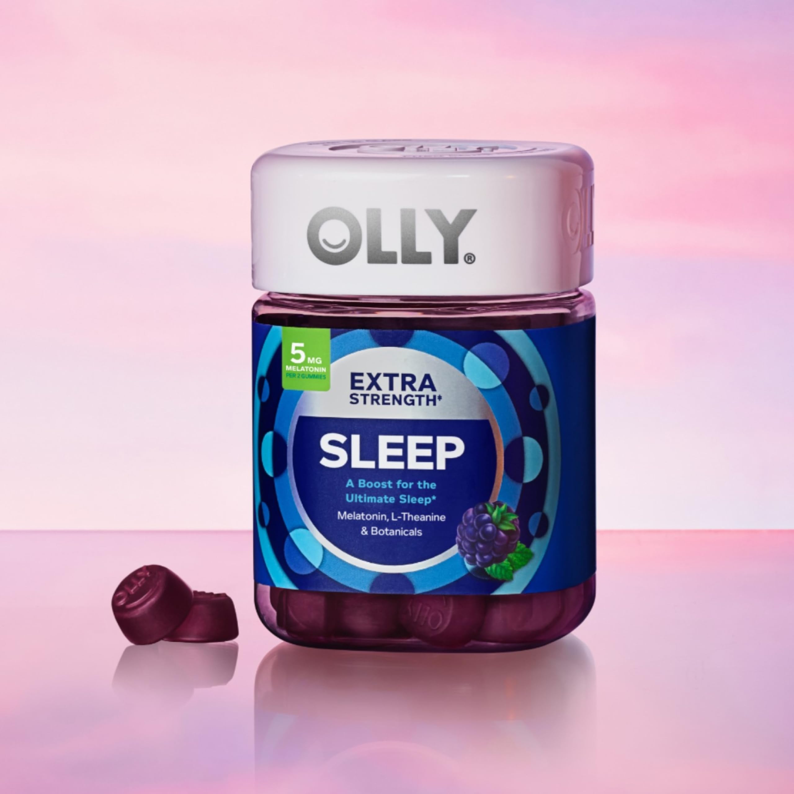OLLY Sleep Gummies label close-up, ingredient transparency for trust.