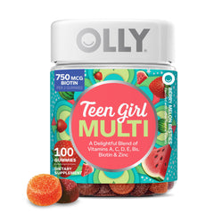 OLLY Teen Girl Multi Gummy bottle front with strawberry-melon flavor for daily wellness