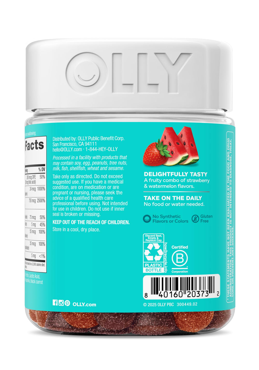 OLLY Teen Girl Multi Gummy packaging box view highlights 100 gummies per bottle and label details